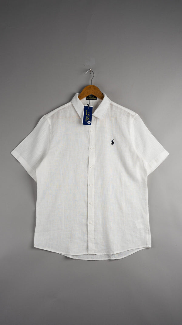 Camisa de Lino RL Manga Corta Blanca
