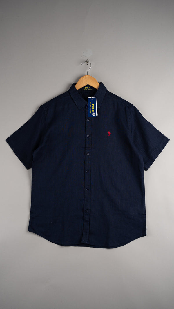 Camisa de Lino RL Manga Corta Marino